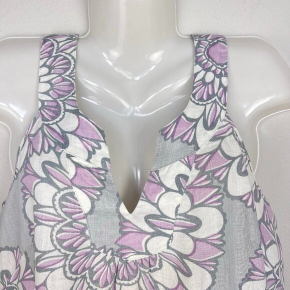 LOFT Factory woman’s 100% Linen Dress Gray Lavender Floral print sleeveless 8 - Picture 2 of 12